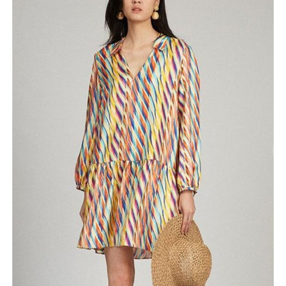 Saloni Jas Dress Sherbert Oblique Dress Size Medium/ 8 100% Silk